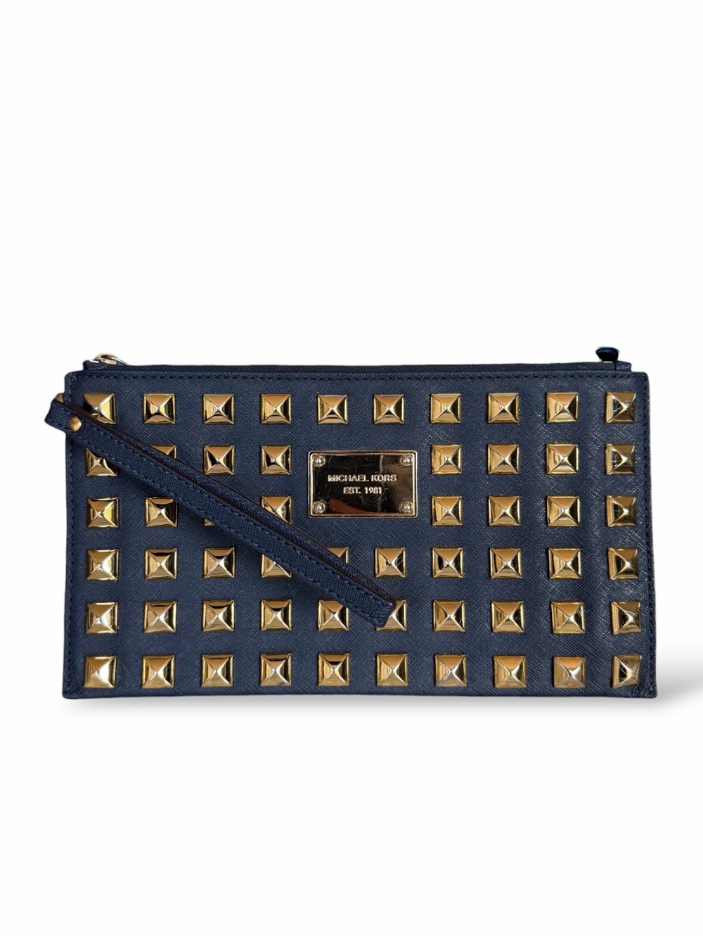 Michael Kors Hamilton Navy Gold-Stud Wristlet Clutch
